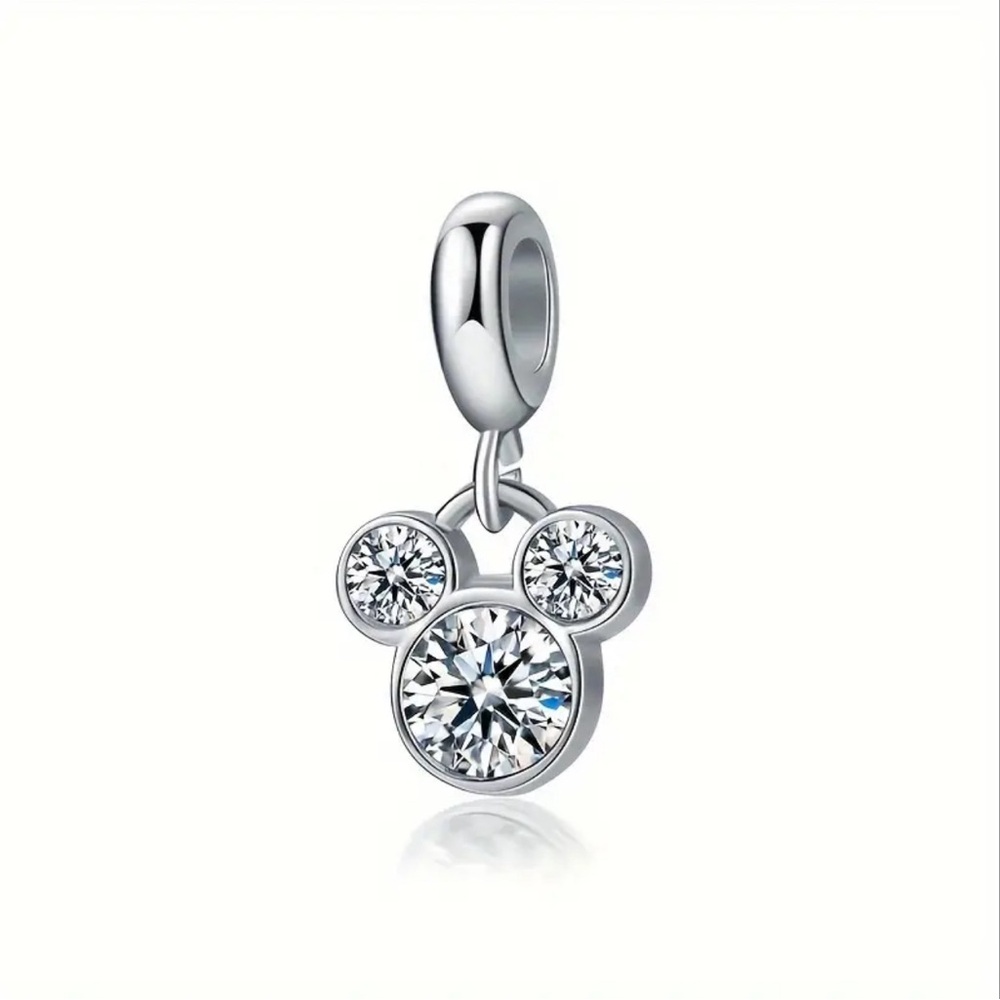 New Silver Sparkly Mickey Mouse CZ Charm Bracelet Bead